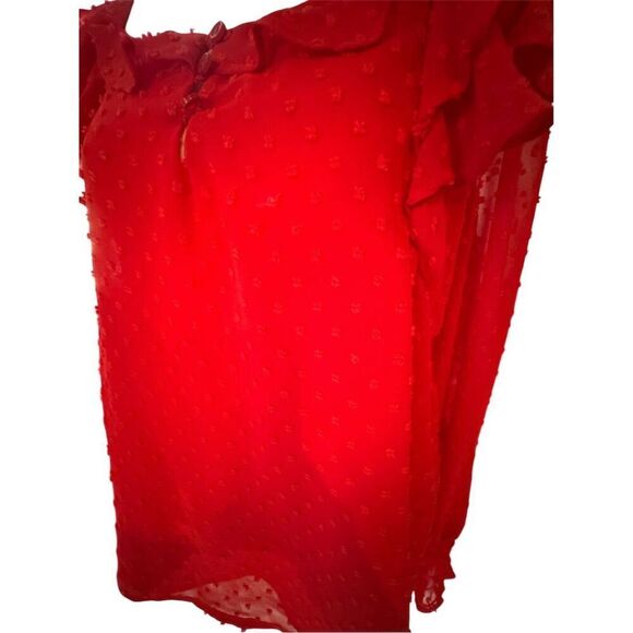 Halogen Women's Red Textured Ruffle Blouse Size M Long Sleeve Casual - Picture 5 of 10